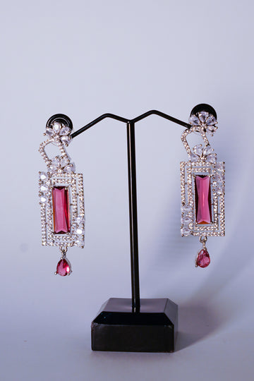 Deep Pink Diamonds long AD Earing