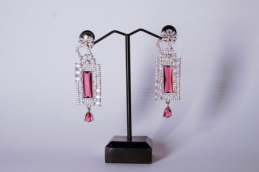 Deep Pink Diamonds long AD Earing