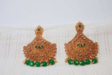 Polki statement Gold Earrings with hanging Green stones