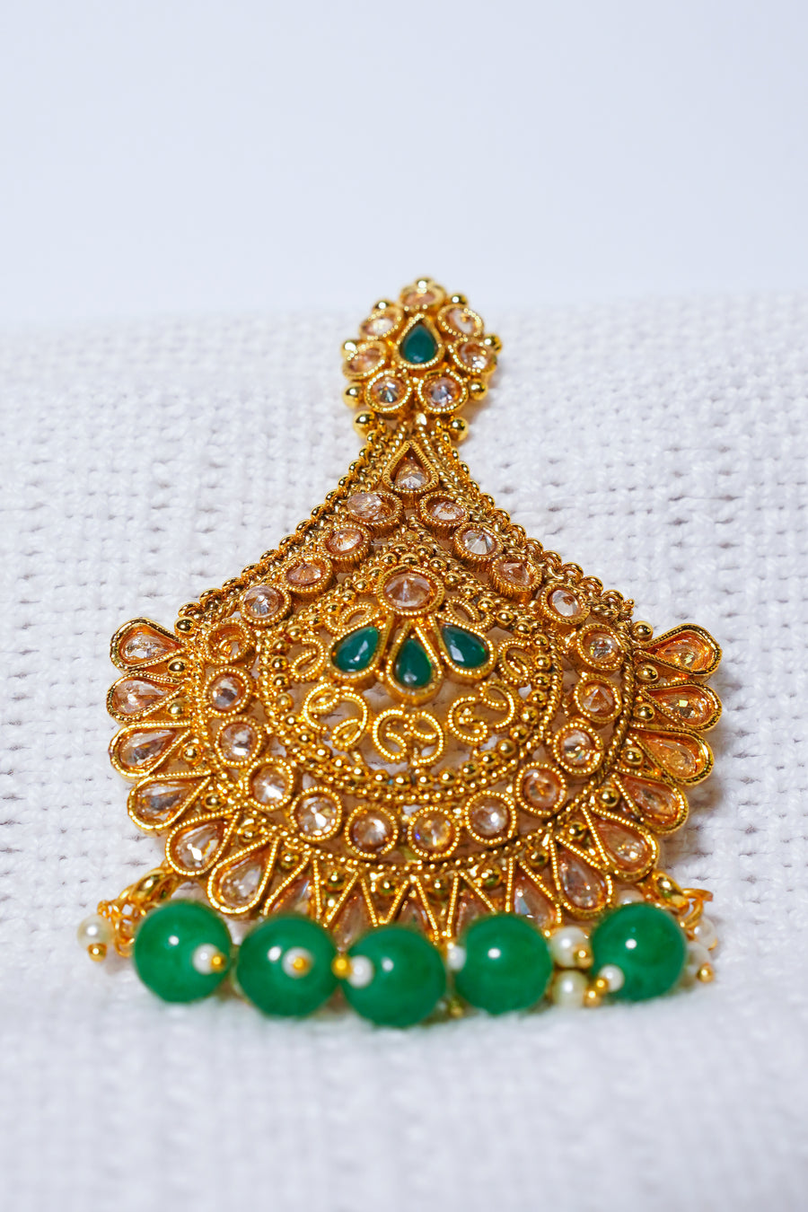 Polki statement Gold Earrings with hanging Green stones