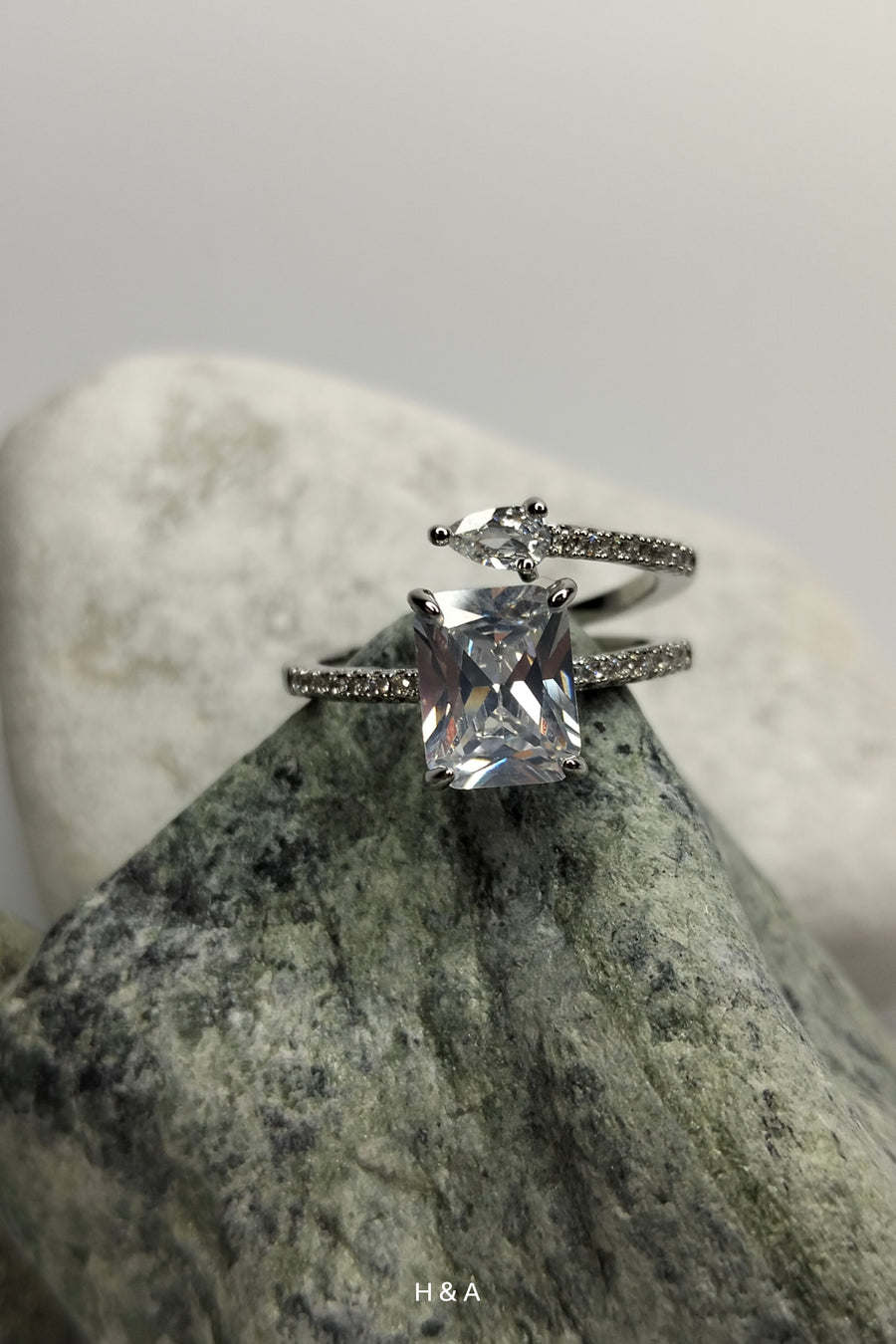 Double Diamond ring in Sterling Silver