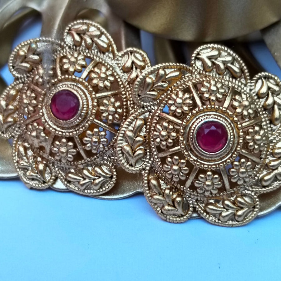 Indian Rajhistani Gold plated stud Brass Base with Red Ruby