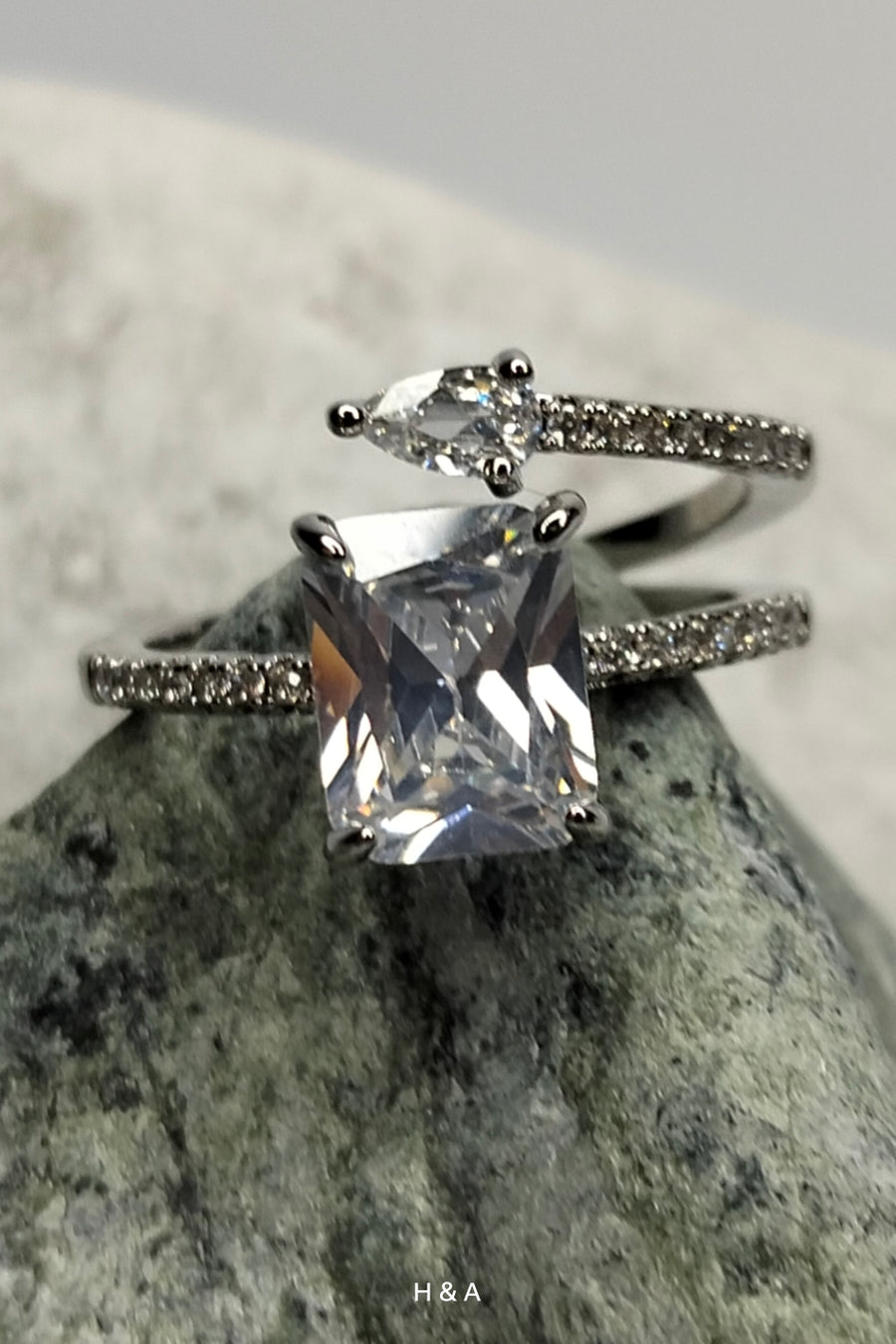 Double Diamond ring in Sterling Silver