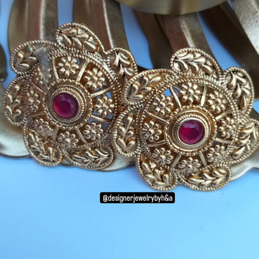 Indian Rajhistani Gold plated stud Brass Base with Red Ruby